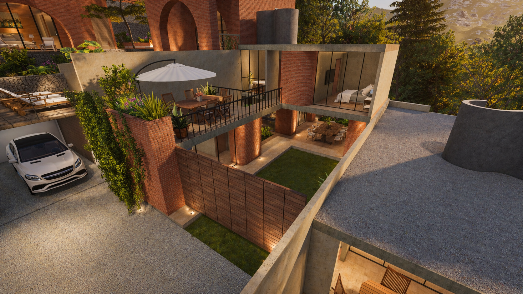 Casa 3 — arquitectura con arcos y jardín